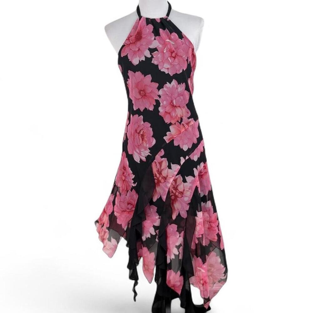Y2k pink floral halter dress